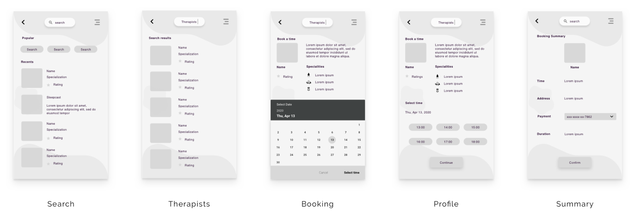 Mid fidelity wireframe for booking
