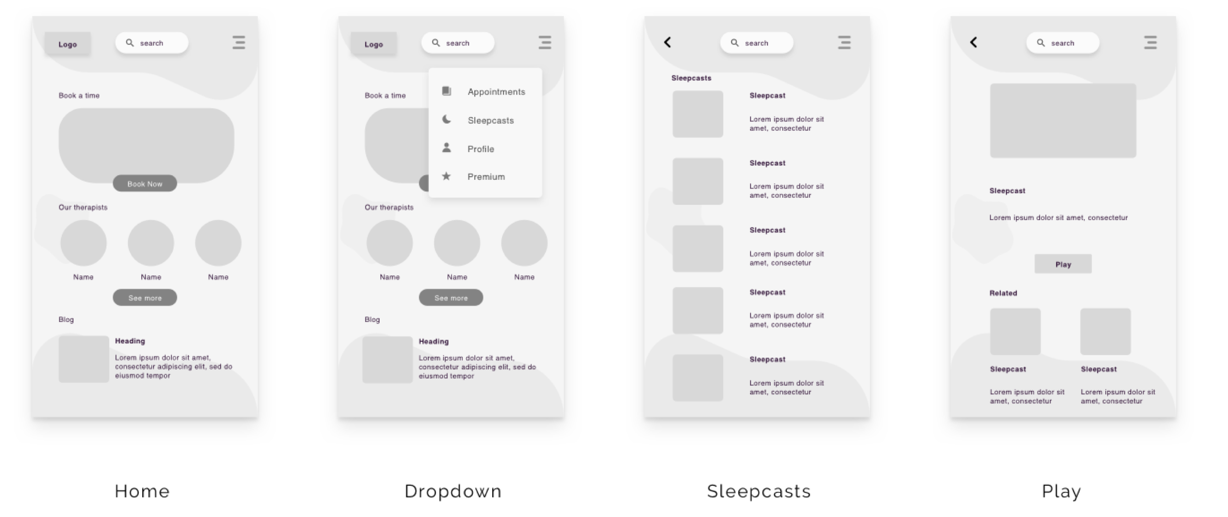 Mid fidelity wireframe for sleepcasts